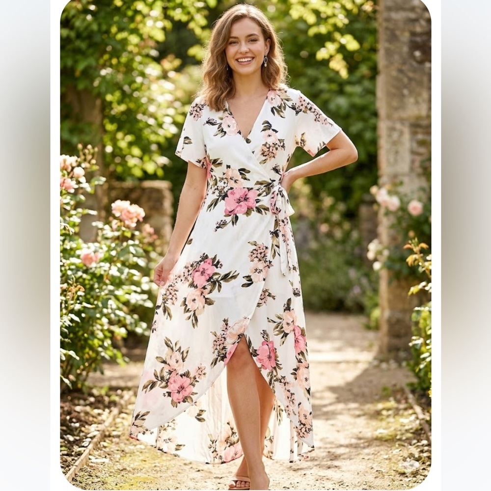 White and Pink Floral Maxi Dress